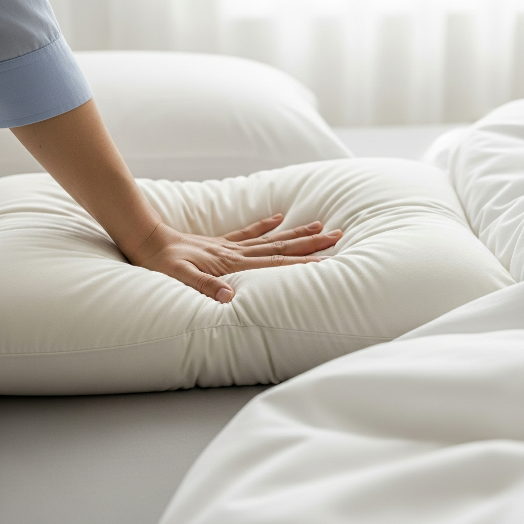 Almohada sobre la cama con ventana abierta